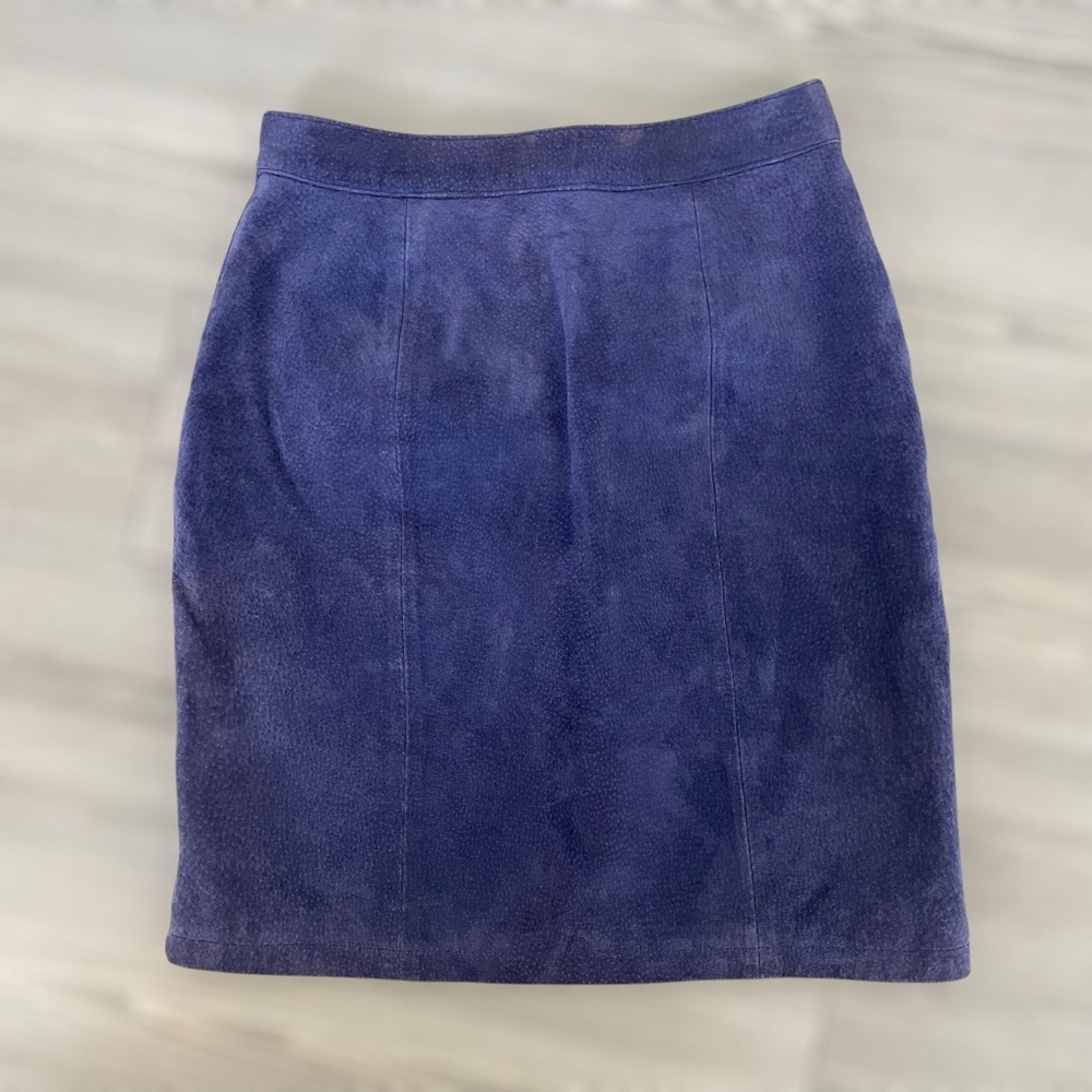 Vintage 1980s Cuir Classique Suede Leather Royal Blue Mini Skirt - Size 5/6